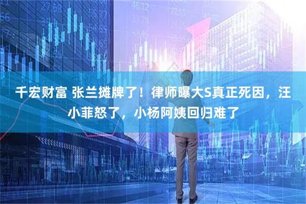 千宏财富 张兰摊牌了！律师曝大S真正死因，汪小菲怒了，小杨阿姨回归难了