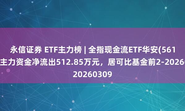 永信证券 ETF主力榜 | 全指现金流ETF华安(561080)主力资金净流出512.85万元，居可比基金前2-20260309
