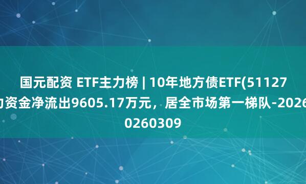 国元配资 ETF主力榜 | 10年地方债ETF(511270)主力资金净流出9605.17万元，居全市场第一梯队-20260309