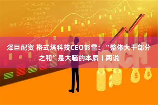 泽巨配资 格式塔科技CEO彭雷：“整体大于部分之和”是大脑的本质丨两说